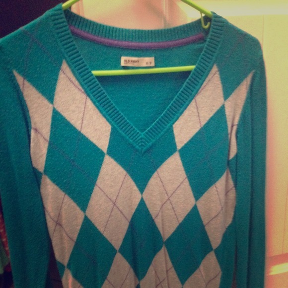 Old Navy turquoise argyle sweater - Picture 1 of 2