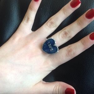 Navy blue love heart shaped ring