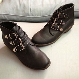 Black Ankle Booties w/Silver Buckles - NEW!