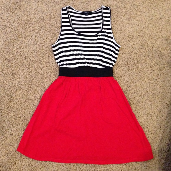 Adorable striped dress with red skirt