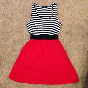 Adorable striped dress with red skirt