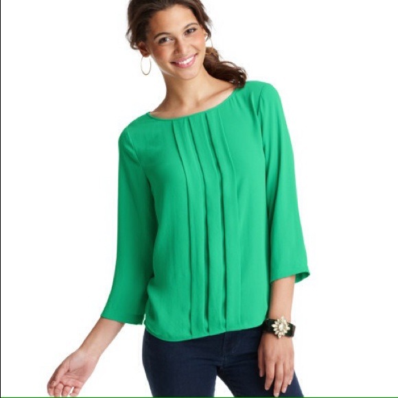 LOFT Tops - LOFT Teal Silk Pleated 3/4 Sleeve Career Blouse