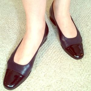 Navy Blue Leather Flats w/Navy Patent Toe - New!