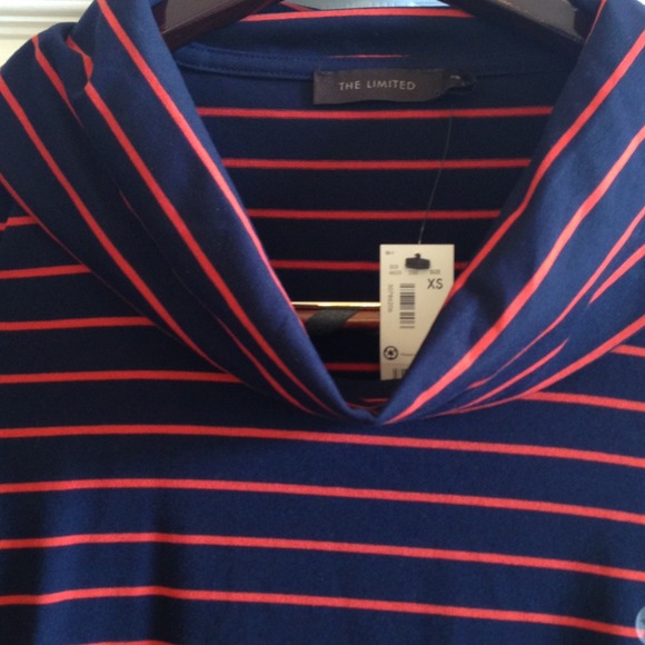 NWT The Limited orange & navy stripe cowl neck tee - Picture 2 of 3