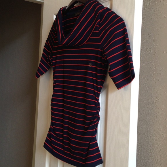 NWT The Limited orange & navy stripe cowl neck tee - Picture 3 of 3