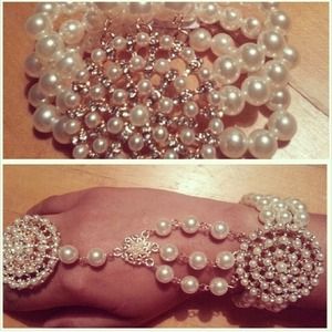 Pearl wrist and ring bracelet