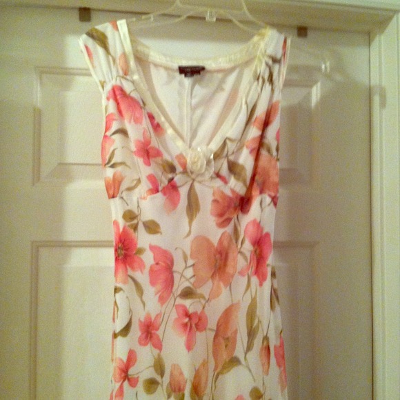 White and pink flower print dress