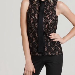 RACHEL ZOE Black Lace Jessica Tie Collar Top sz 4