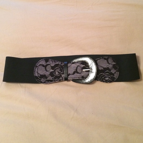 Black and grey floral belt