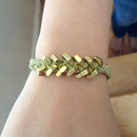 Sage + Gold Hex Nut Bracelet - Picture 2 of 2