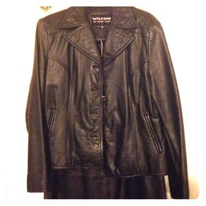 Stunning Black Real Leather Skirt & Jacket Suit