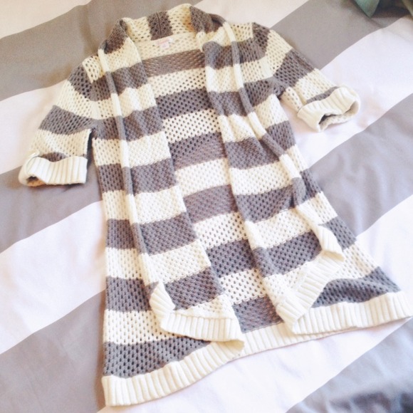 🚫BUNDLED🚫Open knit grey + cream striped cardigan