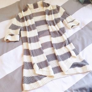 🚫BUNDLED🚫Open knit grey + cream striped cardigan