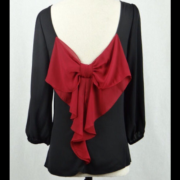 Black with red bow back top