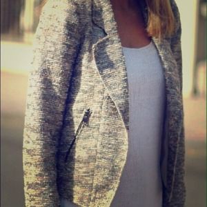 Zara Metallic tweed/Boucle zipper jacket size m