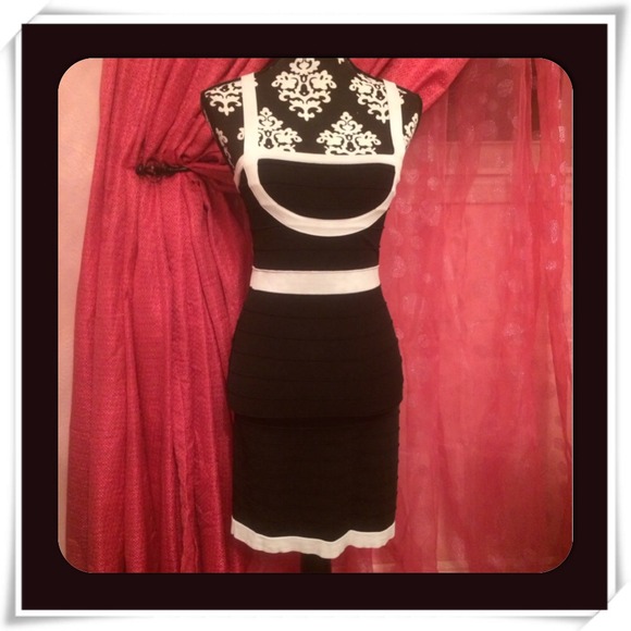 Black and White Stretchy Dress - Picture 2 of 4