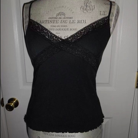 Black cotton & lace spaghetti strap tank Sz L