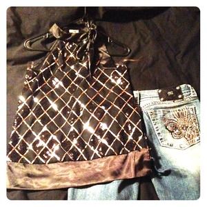 Black, sequined, blouse. Like new