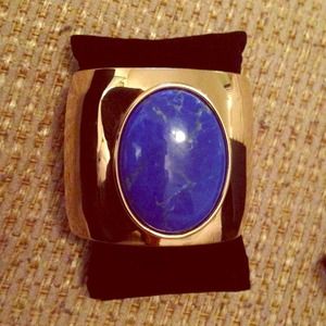 Lynne Curtin gold cuff with blue stone new in box