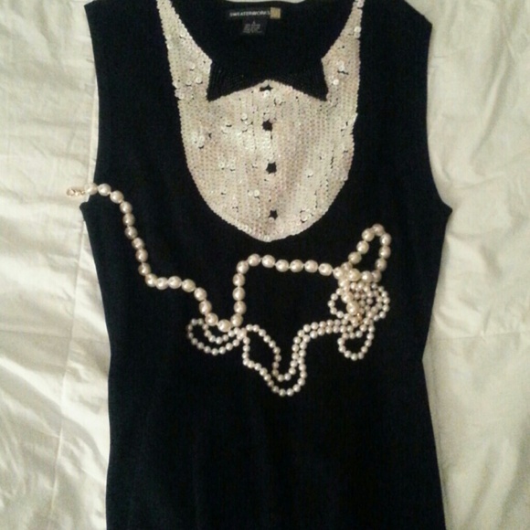 Sexy Sequin Tuxedo Sleeveless Top. - Picture 2 of 2