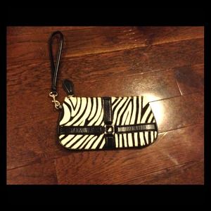 Leather Zebra-faux animal print wristlet