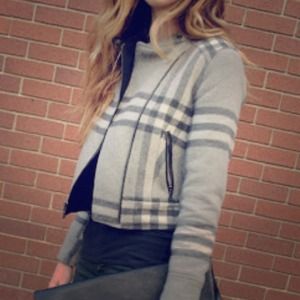 GAP gray plaid moto jacket size small