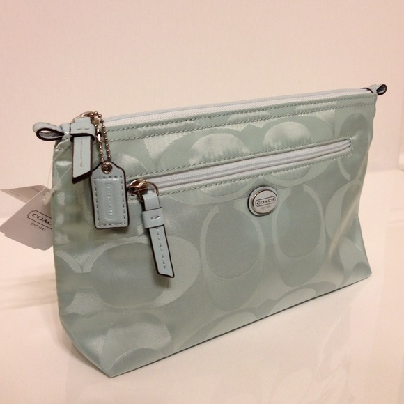 ⛔Sold⛔Coach signature blue nylon large pouch bag
