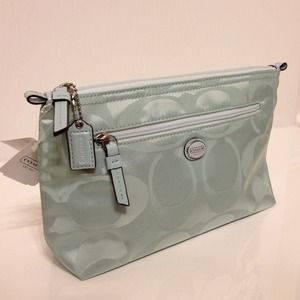 ⛔Sold⛔Coach signature blue nylon large pouch bag