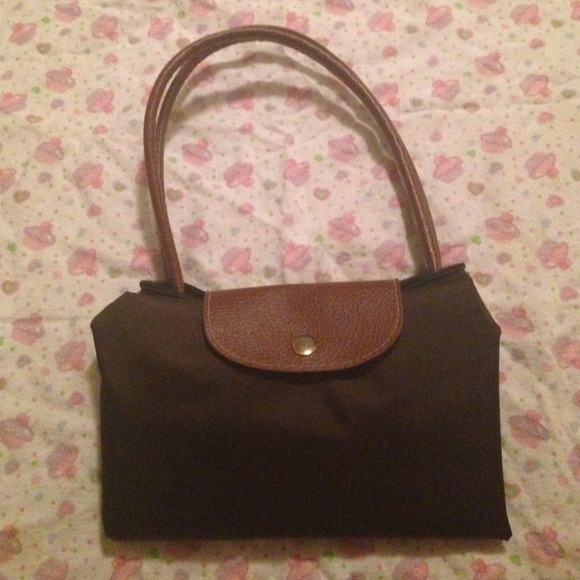 chocolate brown longchamp like bag- medium size
