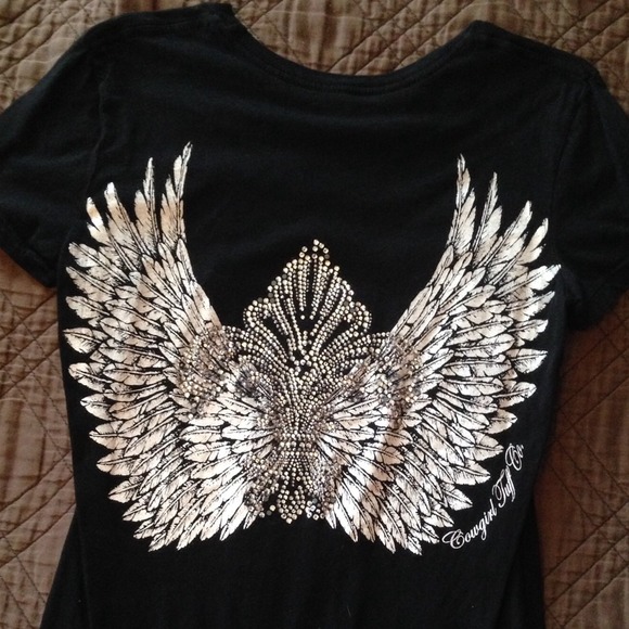 T-shirt with bling and wings on back