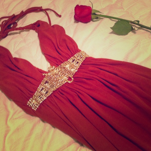 Sky long dress royal dark red orange with crystals