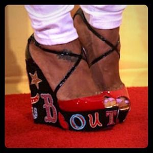 Christian louboutin loubi zeppa criss cross wedge.