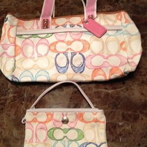#54- Authentic Used Coach Handbag And Wristlets