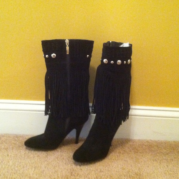 Guess suede black fringe boots