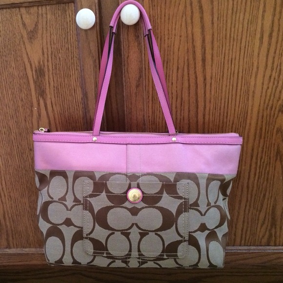 Reduced! Signature Coach Pink Stripe Tote