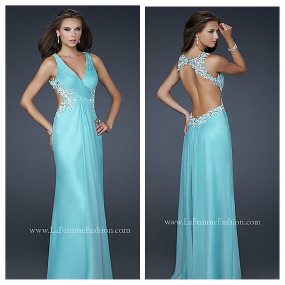 RESERVED Aqua Blue LaFemme Prom Dress