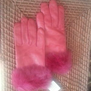 Bundle : Red leather gloves and coat with scarf