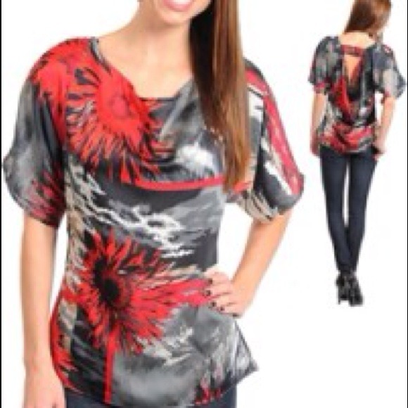 Red, black and grey top