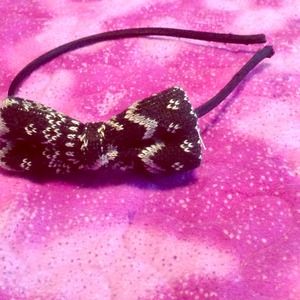 Tweed bow black headband