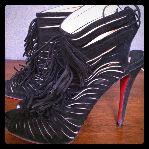 Black fringe Christian Louboutin booties sz 37 1/2