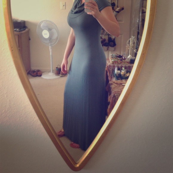 Dresses & Skirts - Slate Blue Cowlneck Jersey Maxi Dress