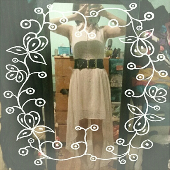 Akira light pink button up high low chiffon dress