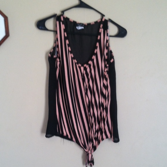 Pink & Black stripped tank with spike buttons