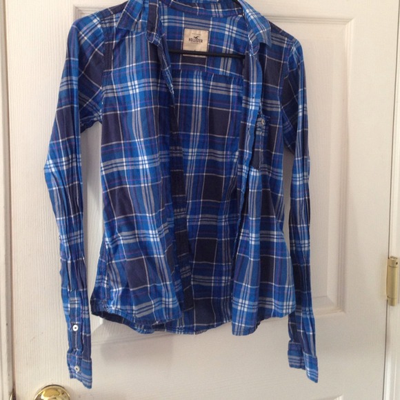 Holister blue white and pink plaid shirt