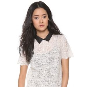 Madewell lace and faux leather collar tee-RESERVED