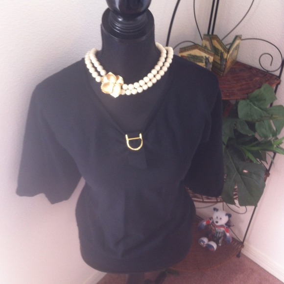 Black Sweater Top with Accented Gold Buckle