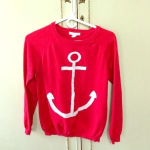 Red oversized sweater with white anchor Forever 21