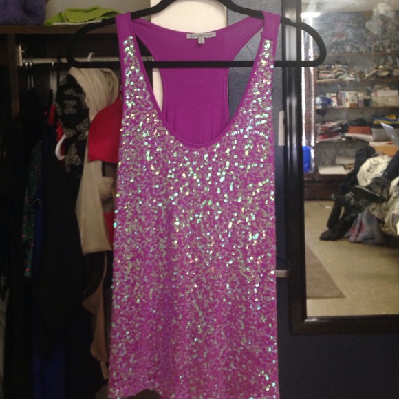 Sequined Magenta Tank Top.