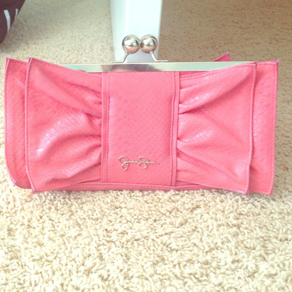 Coral Snakeskin Jessica Simpson Clutch