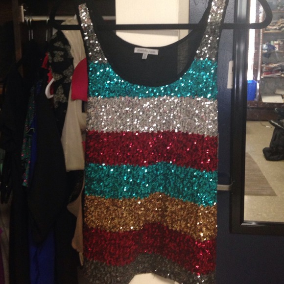 Striped Sequined Tank Top.